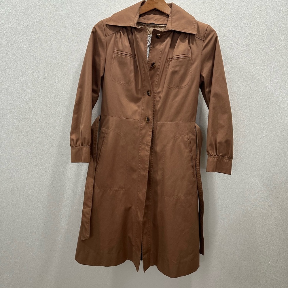 Vintage Nordstrom Brass Plum Trench Coat long jacket fully lined tan brown belt - Picture 5 of 10
